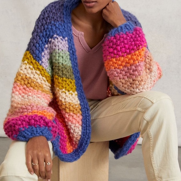 Anthropologie Sweaters - NWT Anthropologie Rainbow Stripe Chunky Knit Cardigan
